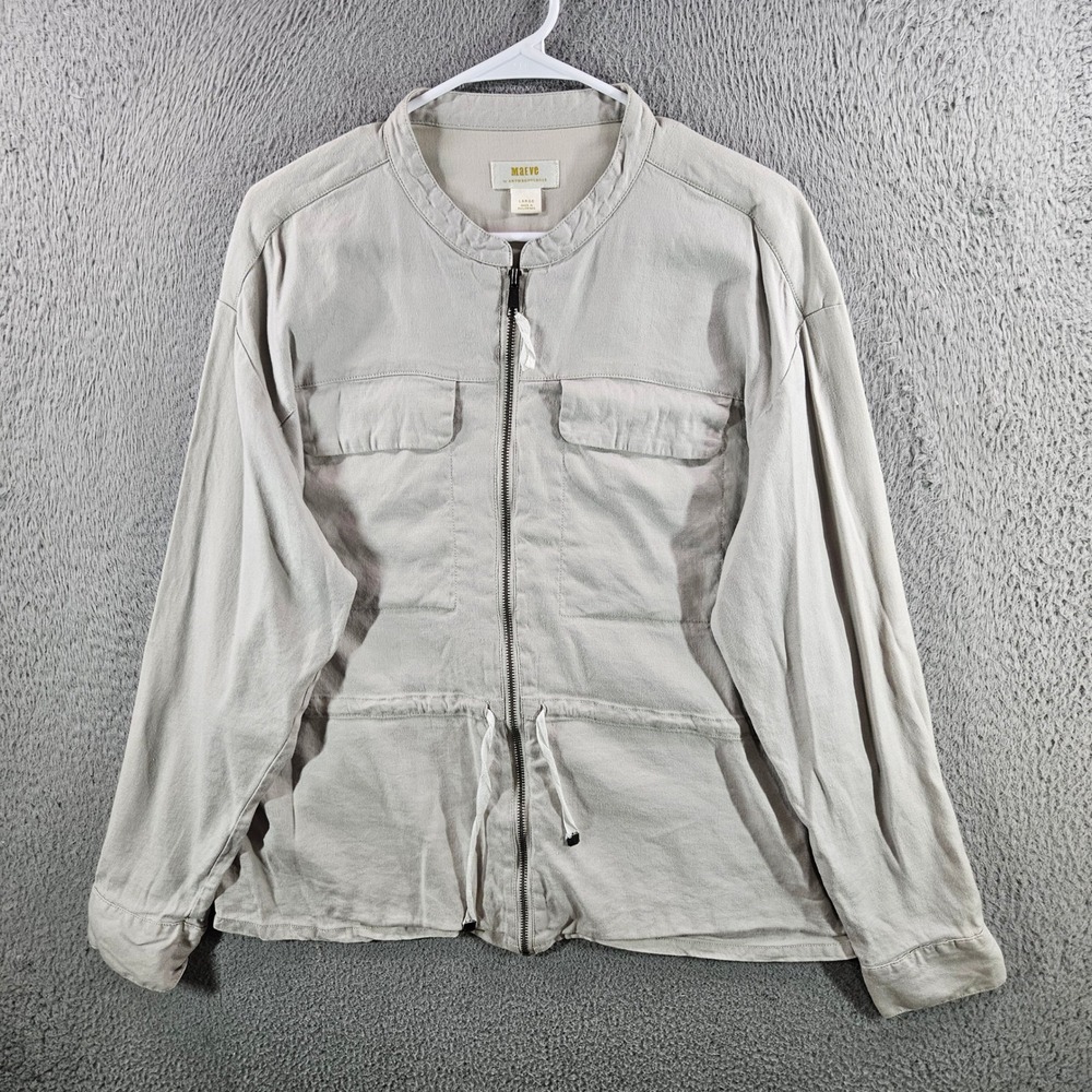 Maeve Anthropologie Utility Jacket Women L Tan Linen Blend Zip Drawstring Waist